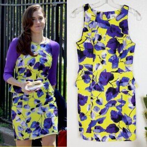 Milly NY Peplum Floral Print Bodycon Dress size 6 Preppy Colorful
